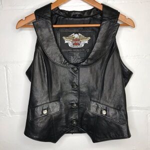 Harley-Davidson Women's Medium Leather Vest SWAROVSKI Crystal Bar Shield Back
